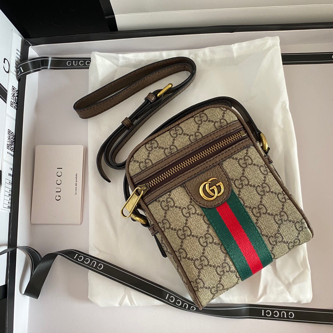 グッチ GUCCI★バッグ(ショルダーバッグ)598127 96IWT ベージュ×エボニー オフィディア GG スプリーム キャンバス ウェブ ストライプ ミニ ショルダーバッグ