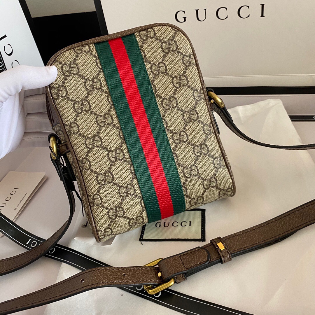 グッチ GUCCI★バッグ(ショルダーバッグ)598127 96IWT ベージュ×エボニー オフィディア GG スプリーム キャンバス ウェブ ストライプ ミニ ショルダーバッグ