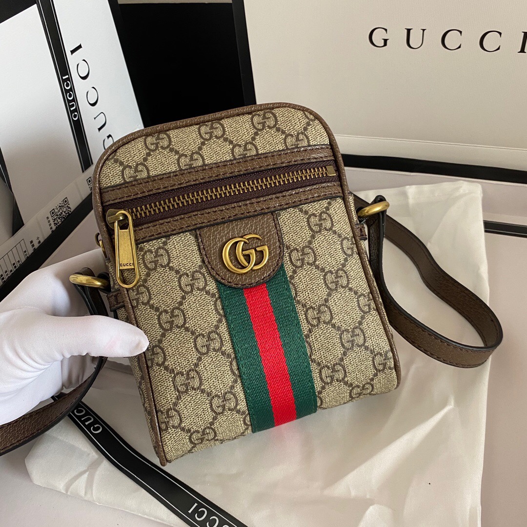 グッチ GUCCI★バッグ(ショルダーバッグ)598127 96IWT ベージュ×エボニー オフィディア GG スプリーム キャンバス ウェブ ストライプ ミニ ショルダーバッグ