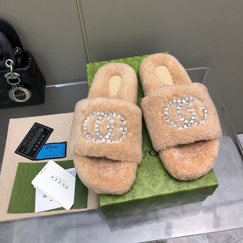 ファッション純羊毛厚底スリッパ摩耗に強い滑り止めtpu材質の靴底です